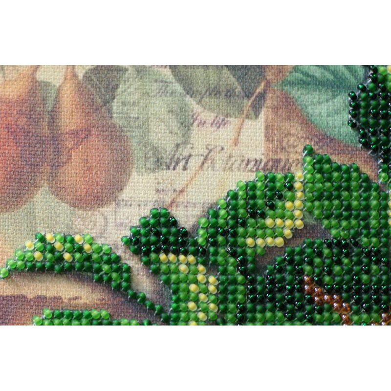 Mini Bead Embroidery Kit on Art Canvas "Cherry twig"