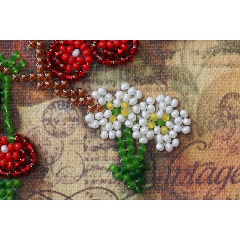 Mini Bead Embroidery Kit on Art Canvas "Cherry twig"