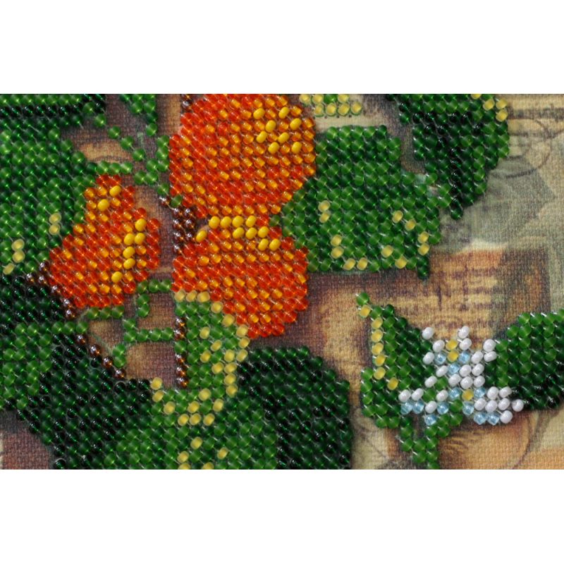Mini Bead Embroidery Kit on Art Canvas "Apricot branch"