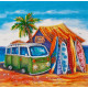 Mini Bead Embroidery Kit on Art Canvas "Surfing"