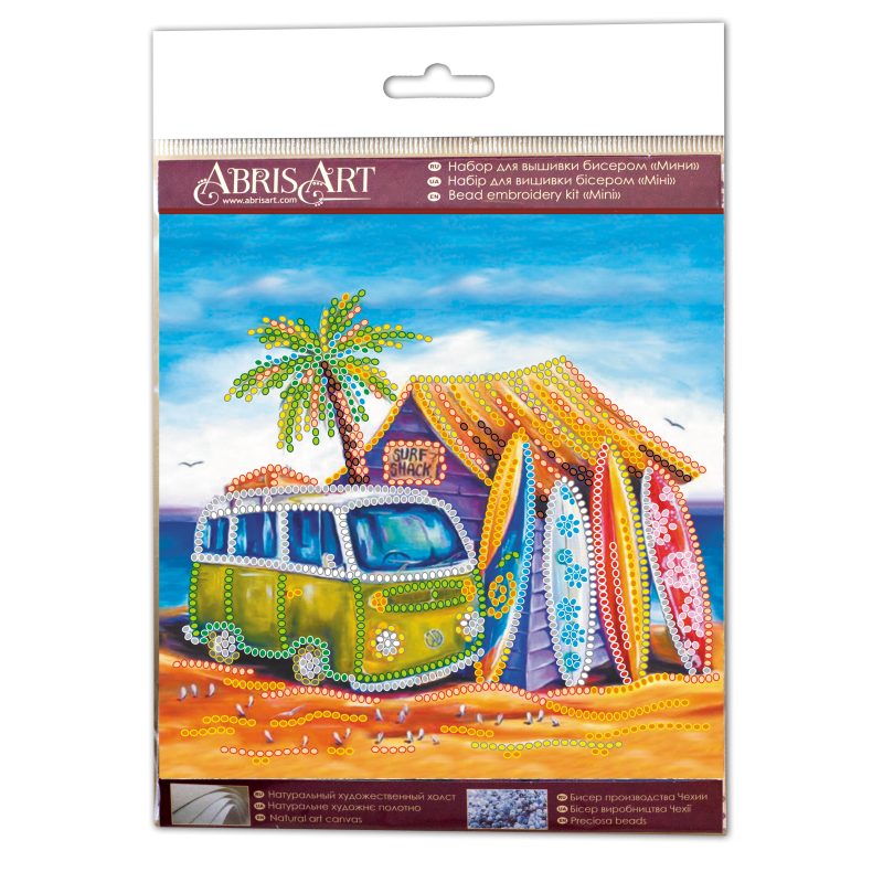 Mini Bead Embroidery Kit on Art Canvas "Surfing"