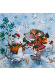 Mini Bead Embroidery Kit on Art Canvas "Snow friend"