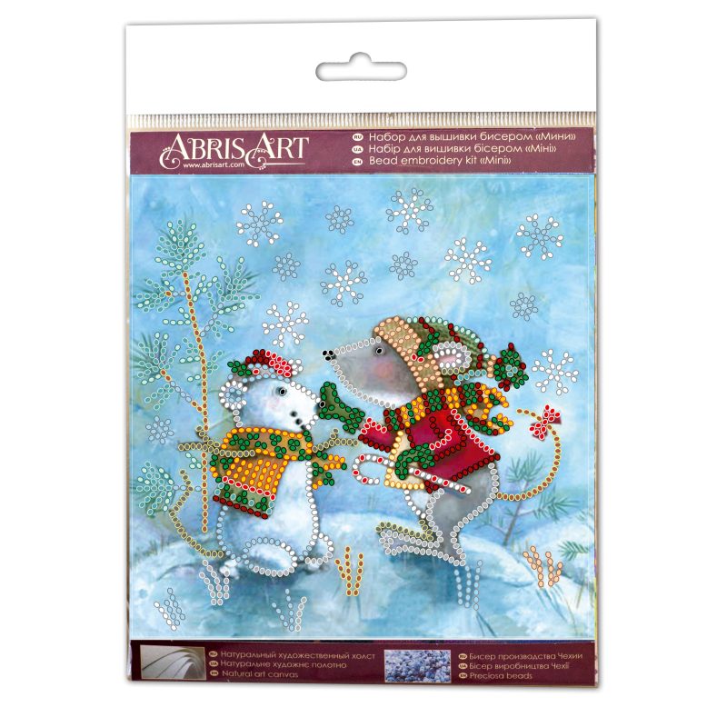Mini Bead Embroidery Kit on Art Canvas "Snow friend"