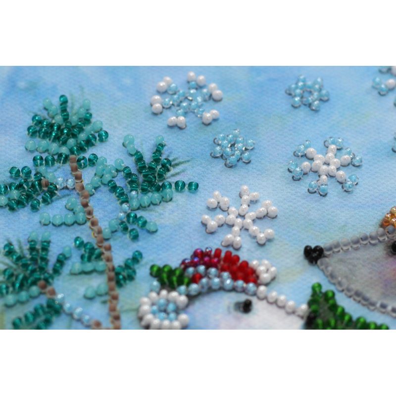 Mini Bead Embroidery Kit on Art Canvas "Snow friend"