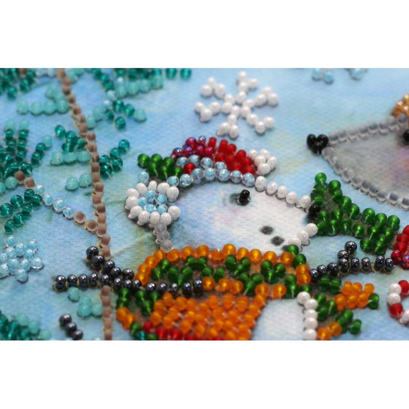 Mini Bead Embroidery Kit on Art Canvas "Snow friend"