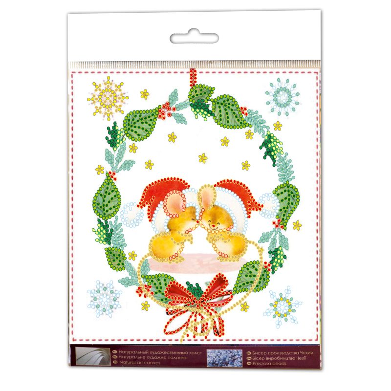 Mini Bead Embroidery Kit on Art Canvas "Kisses"