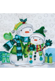 Mini Bead Embroidery Kit on Art Canvas "Snow friends"