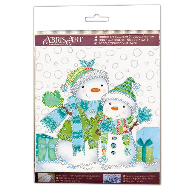 Mini Bead Embroidery Kit on Art Canvas "Snow friends"