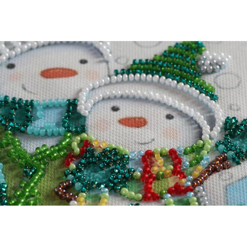 Mini Bead Embroidery Kit on Art Canvas "Snow friends"