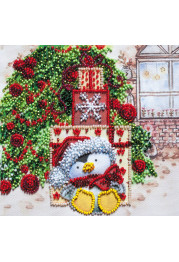Mini Bead Embroidery Kit on Art Canvas "Under the Christmas tree"