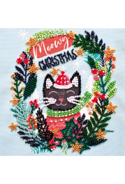 Mini Bead Embroidery Kit on Art Canvas "Meow Christmas"