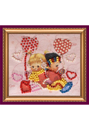 Bead Embroidery Magnet Kit "Hearts (toddlers with balloons)"