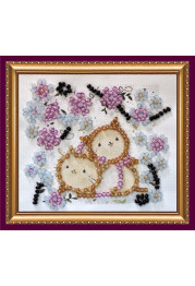 Bead Embroidery Magnet Kit "Kittens in flowers"