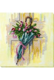 Midi Bead Embroidery Kit on Art Canvas "Umbrella and tulips"