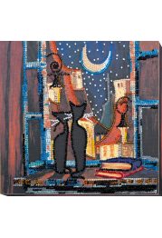 Midi Bead Embroidery Kit on Art Canvas "Cats at window"