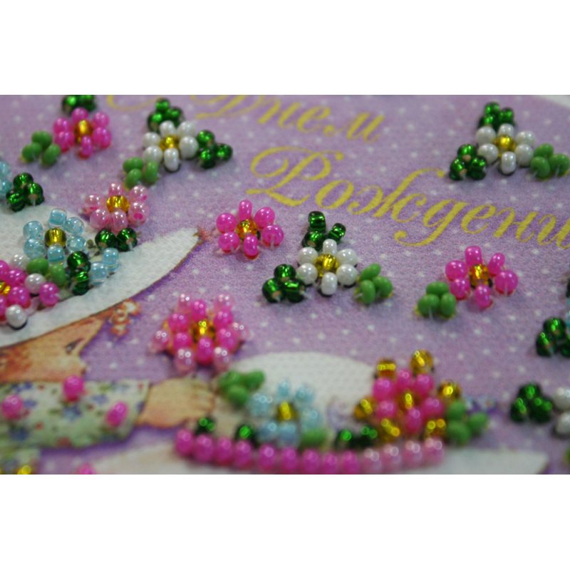 Bead Embroidery Postcard Kit "Happy Birthday – 2"