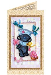 Bead Embroidery Postcard Kit "Teddy bear and dragonfly"