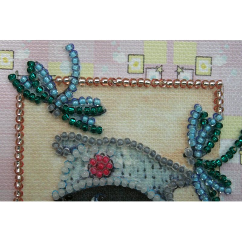 Bead Embroidery Postcard Kit "Teddy bear and dragonfly"