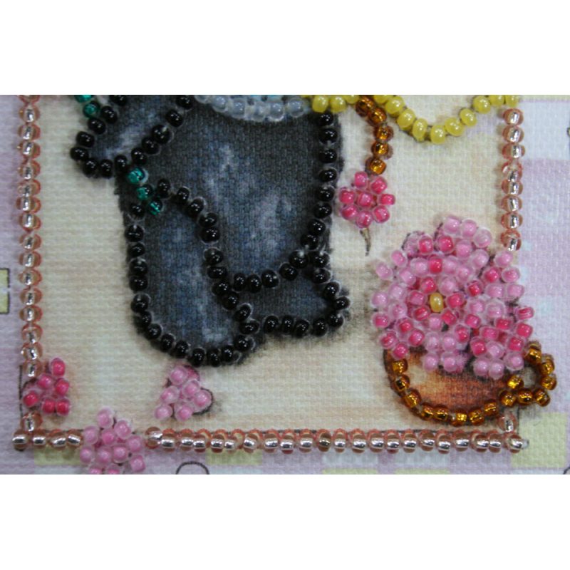 Bead Embroidery Postcard Kit "Teddy bear and dragonfly"