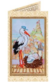 Bead Embroidery Postcard Kit "Stork gift"
