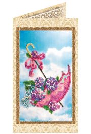 Bead Embroidery Postcard Kit "Flowers are in the umbrella"