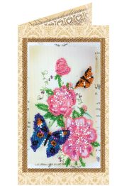 Bead Embroidery Postcard Kit "Flowers and butterfly"