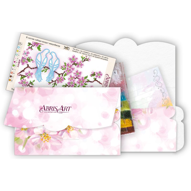 Microbead Embroidery Postcard-Envelope Kit "Wedding birds"