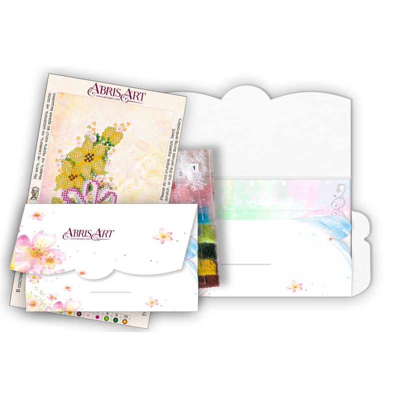 Microbead Embroidery Postcard-Envelope Kit "Wedding flowers"
