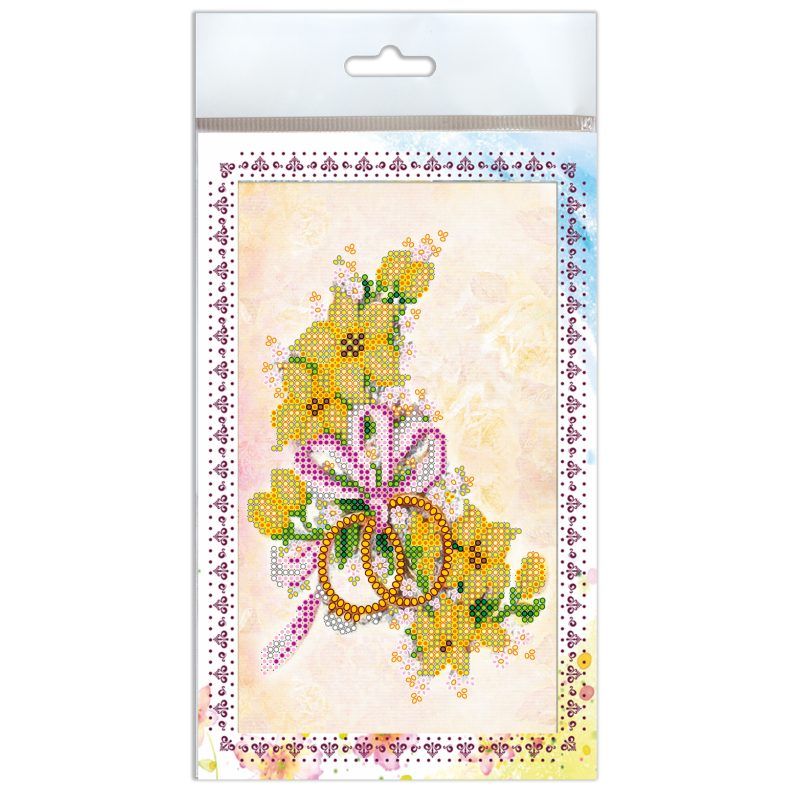 Microbead Embroidery Postcard-Envelope Kit "Wedding flowers"