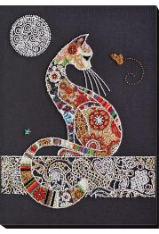 Bead Embroidery Kit on Art Canvas "Cat and moth"