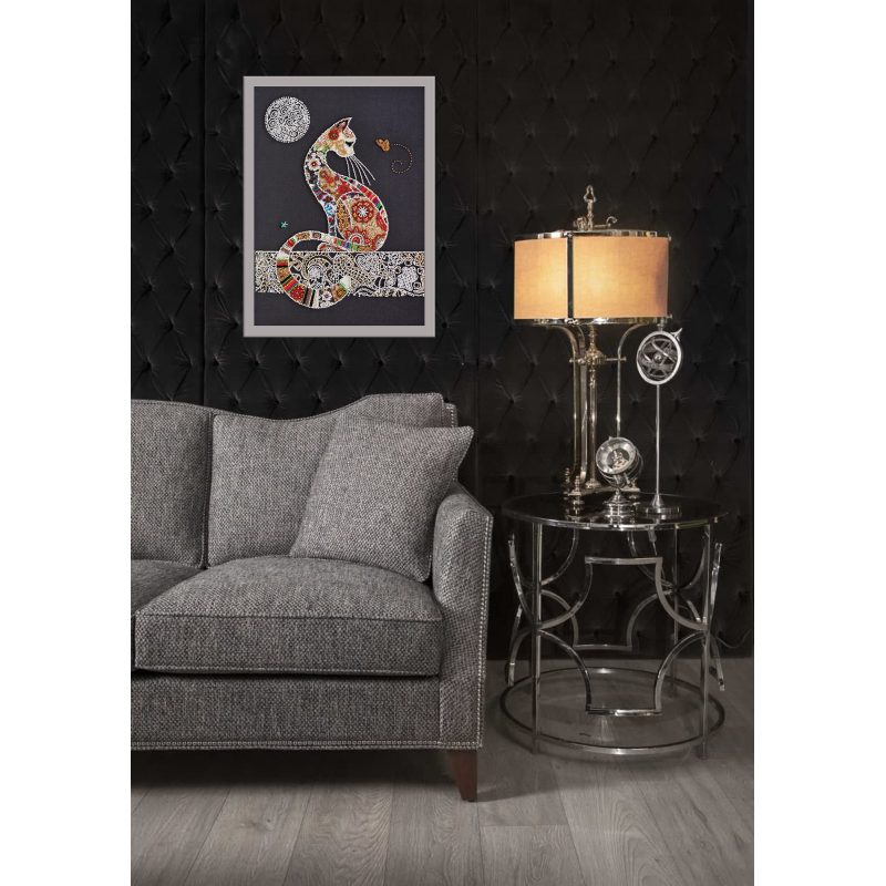 Bead Embroidery Kit on Art Canvas "Cat and moth"