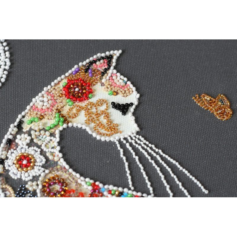 Bead Embroidery Kit on Art Canvas "Cat and moth"