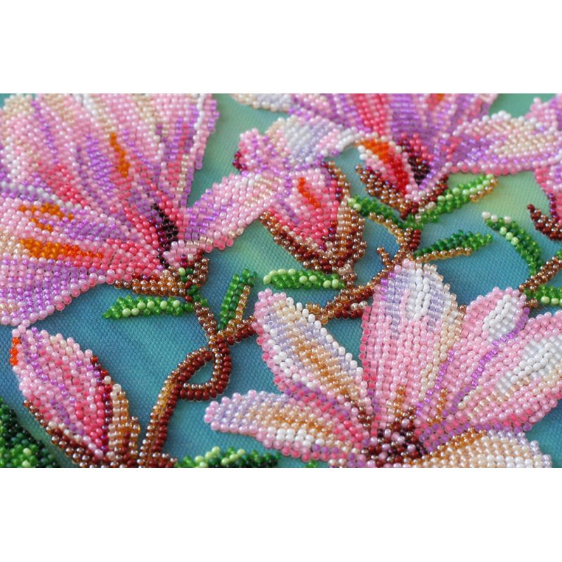 Bead Embroidery Kit on Art Canvas "Magnolias bloom"