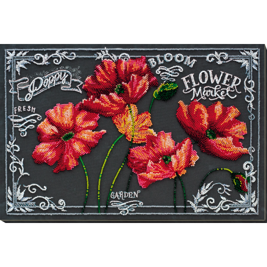 Main Bead Embroidery Kit Velvet poppies (Flowers), AB-804 by Abris Art - buy online! ✿ Fast delivery ✿ Factory price ✿ Wholesale and retail ✿ Purchase Great kits for embroidery with beads