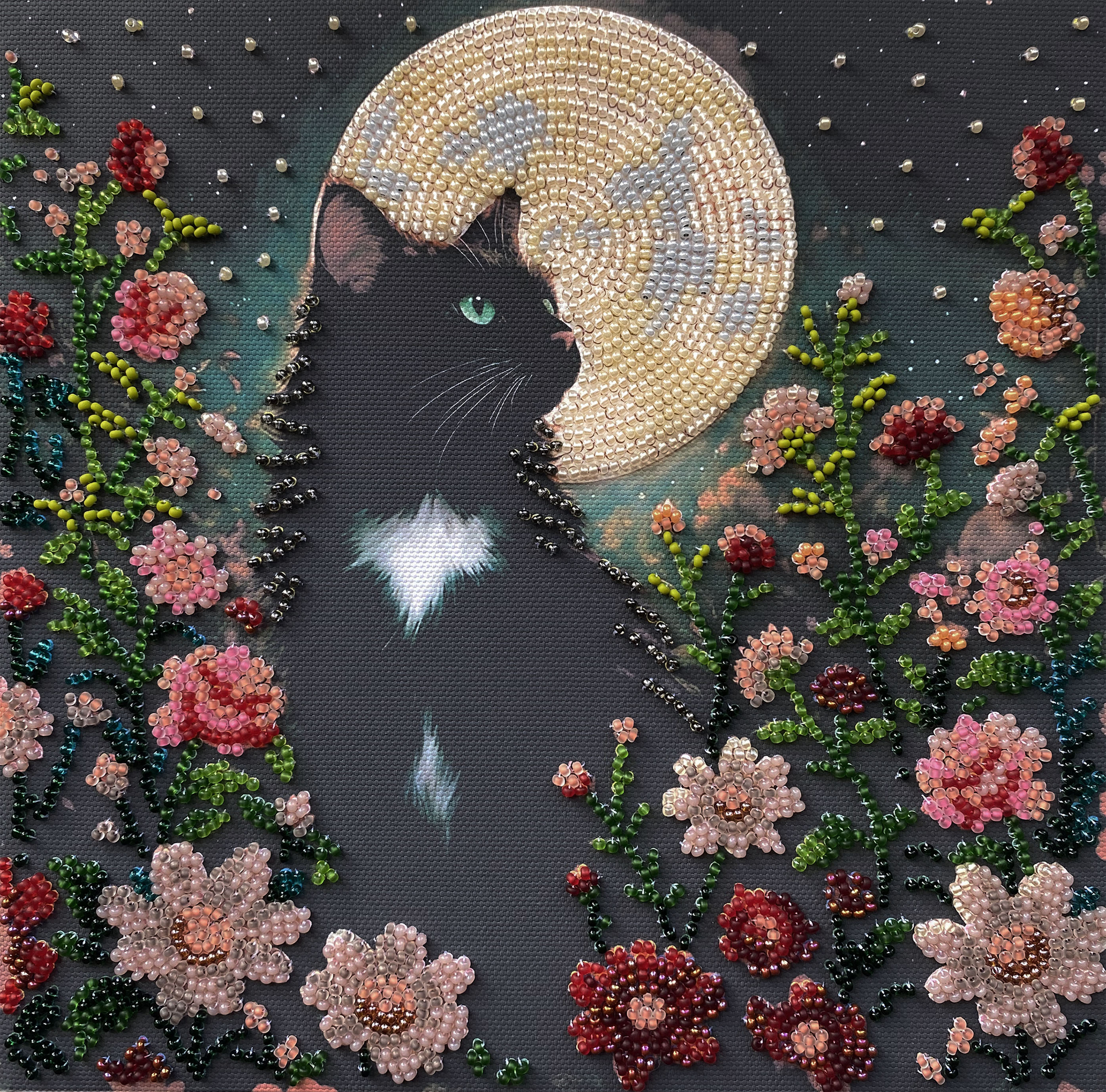 View of Mid-sized bead embroidery kit Can’t Sleep (Animals and birds), AMB-136 ...